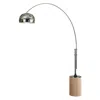 NOVA OF CALIFORNIA TAMBO ARC FLOOR LAMP - NATURAL ASH WOOD FINISH, WEATHERED BRASS, WHITE LINEN SHADE, DIMMER