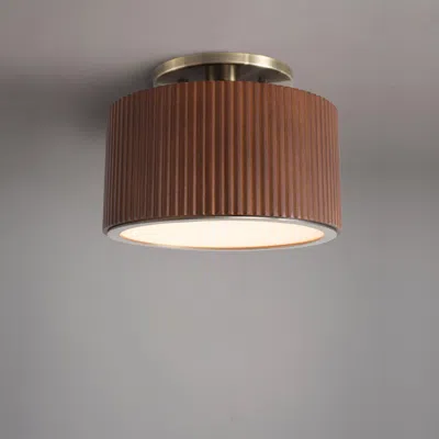 Nova Of California Tambo Semi-flush Mount Ceiling Light - Dark Walnut Wood Finish, Weathered Brass In Brown