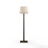 NOVA OF CALIFORNIA TAPER FLOOR LAMP - DARK WALNUT WOOD FINISH, WEATHERED BRASS, WHITE LINEN SHADE, DIMMER