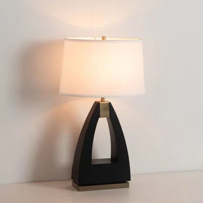 Nova Of California Trina Table Lamp - Ebony Wood Finish, Weathered Brass, White Linen Shade, 3-way Switch In Black