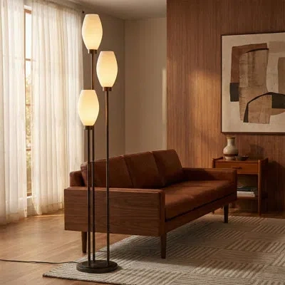 Nova Of California Willows Accent Floor Lamp,  Opal Glass, Foot Dimmer In Matte Black