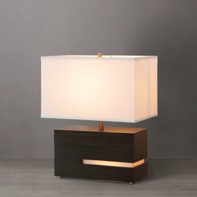 Nova Of California Zen Reclining Table Lamp - Gilded Ebony Wood Finish, Weathered Brass, White Linen Shade In Neutral