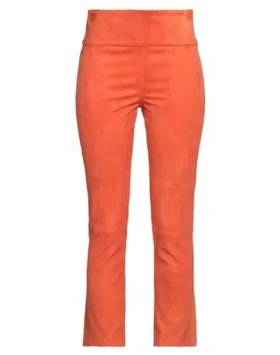 Nove Woman Pants Orange Size 10 Ovine Leather In Orange