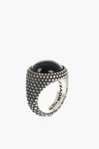 Nove25 Dotted Oval Signet Ring With Onyx Stone