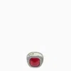 Nove25 Red Stone Square Chevalier Ring In Red