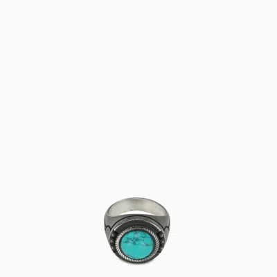 Nove25 Turquoise Geometric Frieze Chevalier Ring In Light Blue