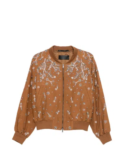 Novelle Cotton Bomber Jacket With Sequins In Brown