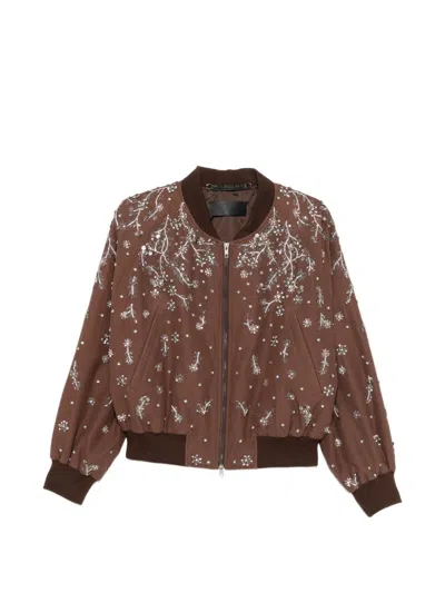 Novelle Cotton Bomber Jacket With Sequins In Brown