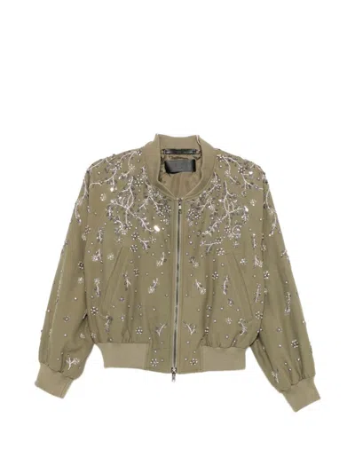 Novelle Cotton Bomber Jacket With Zipper In Green