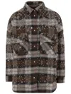 Novelle Floral Embroidered Check Pattern Shirt Jacket In Brown