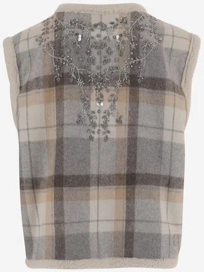 Novelle Floral-embroidered Wool Blend Vest In Gray