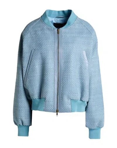 Novelle Paris Woman Jacket Slate Blue Size 10 Ovine Leather In Multi