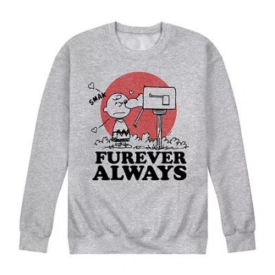 Novelty Mens Crew Neck Long Sleeve Peanuts Valentine's Day Sweatshirt In Gray