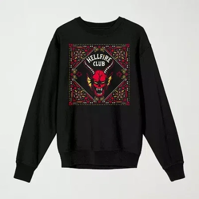 Novelty Mens Crew Neck Long Sleeve Stranger Things Sweatshirt In Black