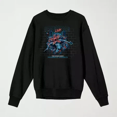 Novelty Mens Crew Neck Long Sleeve Stranger Things Sweatshirt In Black