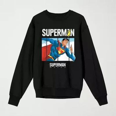 Novelty Mens Crew Neck Long Sleeve Superman Sweatshirt In Black