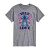 Novelty Mens Crew Neck Short Sleeve Lilo & Stitch Valentine's Day T-shirt In Gray