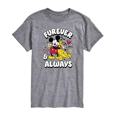 Novelty Mens Crew Neck Short Sleeve Mickey Mouse Valentine's Day T-shirt In Gray