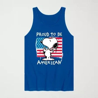 Novelty Mens Crew Neck Short Sleeve Peanuts Snoopy Tank Top In Blue