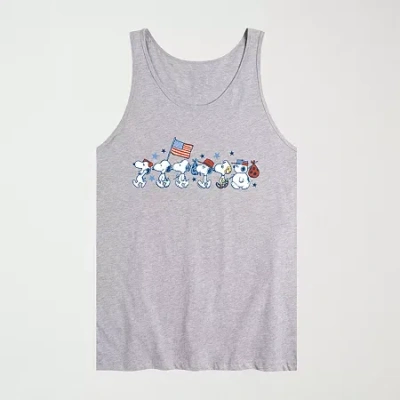 Novelty Mens Crew Neck Short Sleeve Peanuts Snoopy Tank Top In Gray