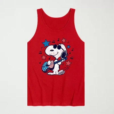 Novelty Mens Crew Neck Short Sleeve Peanuts Snoopy Tank Top In Red
