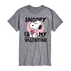 Novelty Mens Crew Neck Short Sleeve Peanuts Valentine's Day T-shirt In Gray