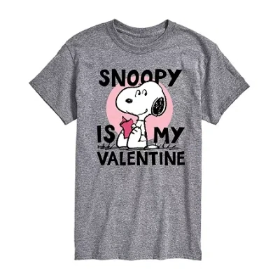 Novelty Mens Crew Neck Short Sleeve Peanuts Valentine's Day T-shirt In Gray