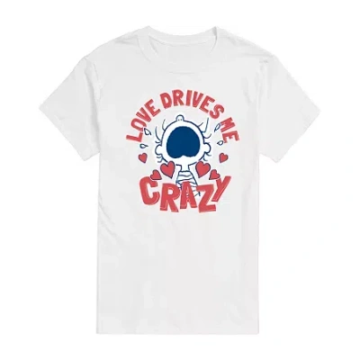 Novelty Mens Crew Neck Short Sleeve Peanuts Valentine's Day T-shirt In White