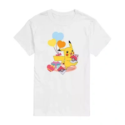 Novelty Mens Crew Neck Short Sleeve Pokeman T-shirt In White