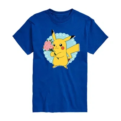 Novelty Mens Crew Neck Short Sleeve Pokeman Valentine's Day T-shirt In Blue