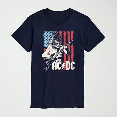 Novelty Mens Crew Neck Short Sleeve Regular Fit Ac/dc Graphic T-shirt In Blue