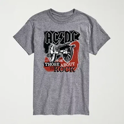 Novelty Mens Crew Neck Short Sleeve Regular Fit Ac/dc Graphic T-shirt In Gray