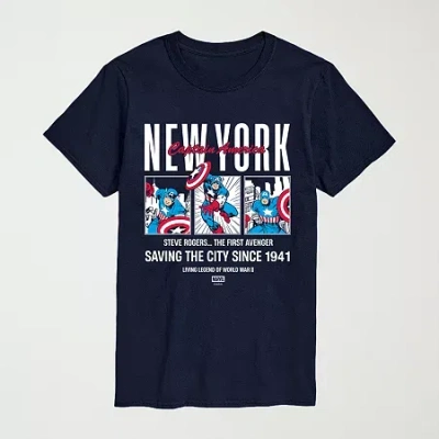 Novelty Mens Crew Neck Short Sleeve Regular Fit Captain America Marvel Big And Tall Graphic T-shirt In Blue