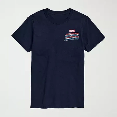 Novelty Mens Crew Neck Short Sleeve Regular Fit Captain America Marvel Graphic T-shirt In Blue