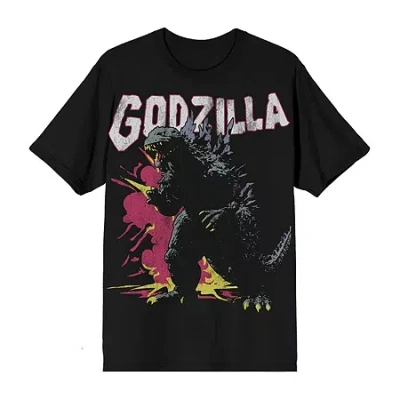 Novelty Mens Crew Neck Short Sleeve Regular Fit Godzilla Graphic T-shirt In Black
