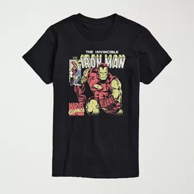 Novelty Mens Crew Neck Short Sleeve Regular Fit Iron Man Marvel Graphic T-shirt In Black
