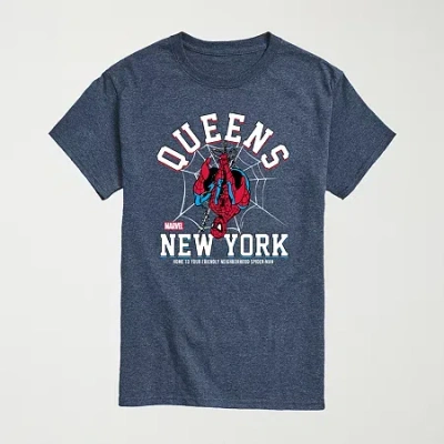 Novelty Mens Crew Neck Short Sleeve Regular Fit Marvel Spiderman Graphic T-shirt In Blue