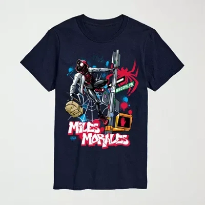 Novelty Mens Crew Neck Short Sleeve Regular Fit Marvel Spiderman Graphic T-shirt In Blue