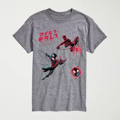 Novelty Mens Crew Neck Short Sleeve Regular Fit Marvel Spiderman Graphic T-shirt In Gray