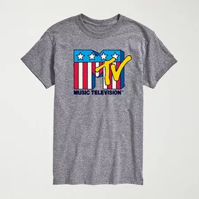 Novelty Mens Crew Neck Short Sleeve Regular Fit Mtv Graphic T-shirt In Gray