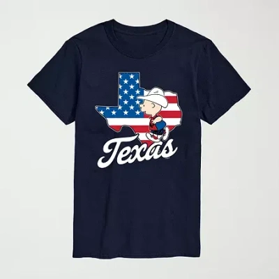 Novelty Mens Crew Neck Short Sleeve Regular Fit Peanuts Graphic T-shirt In Blue