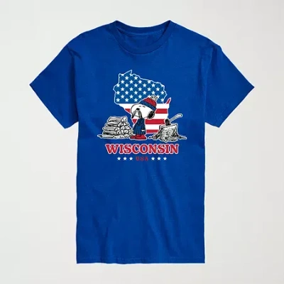 Novelty Mens Crew Neck Short Sleeve Regular Fit Peanuts Snoopy Big And Tall Graphic T-shirt In Blue