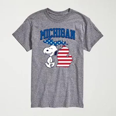 Novelty Mens Crew Neck Short Sleeve Regular Fit Peanuts Snoopy Big And Tall Graphic T-shirt In Gray