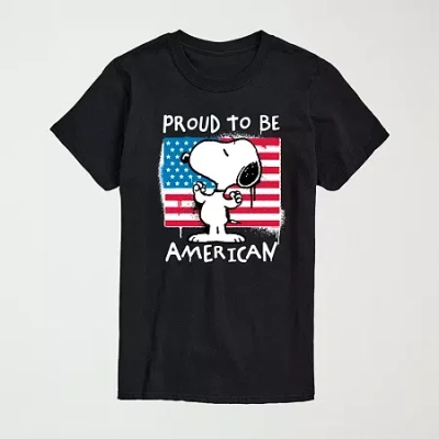Novelty Mens Crew Neck Short Sleeve Regular Fit Peanuts Snoopy Graphic T-shirt In Black