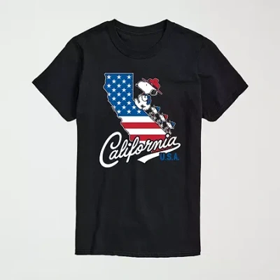 Novelty Mens Crew Neck Short Sleeve Regular Fit Peanuts Snoopy Graphic T-shirt In Black