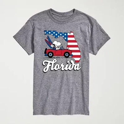 Novelty Mens Crew Neck Short Sleeve Regular Fit Peanuts Snoopy Graphic T-shirt In Gray