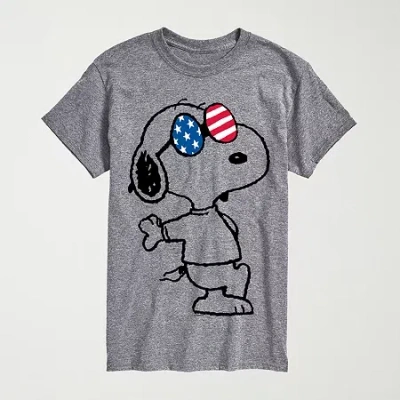 Novelty Mens Crew Neck Short Sleeve Regular Fit Peanuts Snoopy Graphic T-shirt In Gray