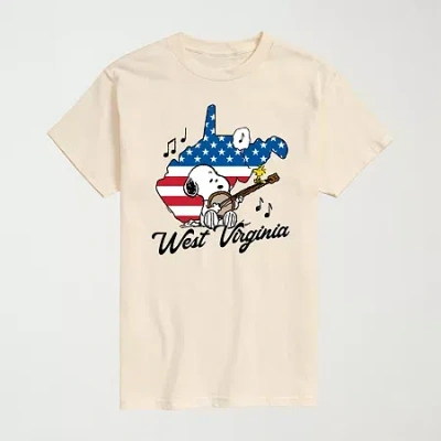 Novelty Mens Crew Neck Short Sleeve Regular Fit Peanuts Snoopy Graphic T-shirt In Pink