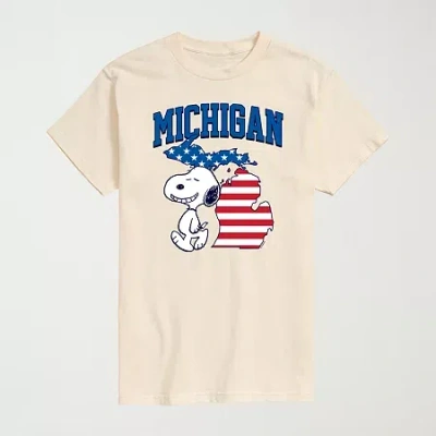 Novelty Mens Crew Neck Short Sleeve Regular Fit Peanuts Snoopy Graphic T-shirt In Pink