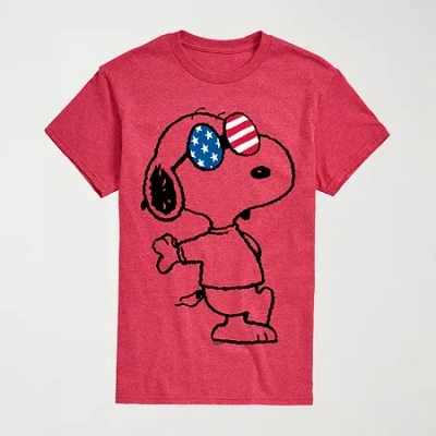 Novelty Mens Crew Neck Short Sleeve Regular Fit Peanuts Snoopy Graphic T-shirt In Red